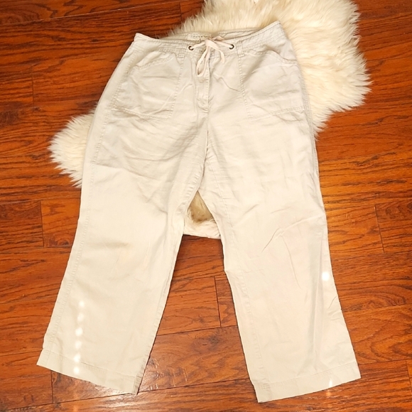 Jones New York Khaki Wide Leg Linen Pants - Picture 1 of 5